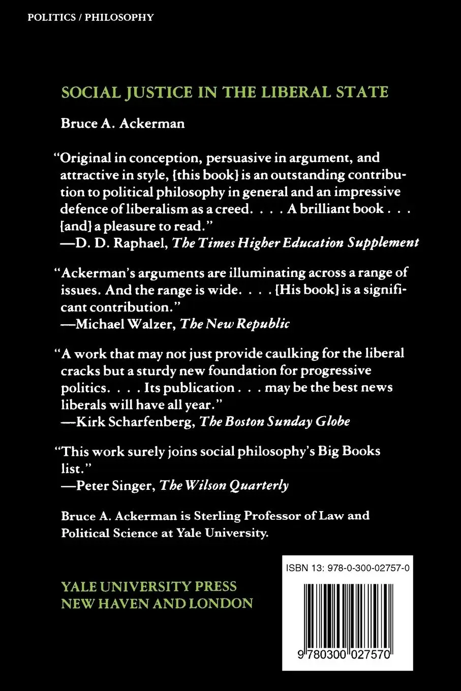 Rückseite: 9780300027570 | Social Justice in the Liberal State | Bruce A. Ackerman | Taschenbuch