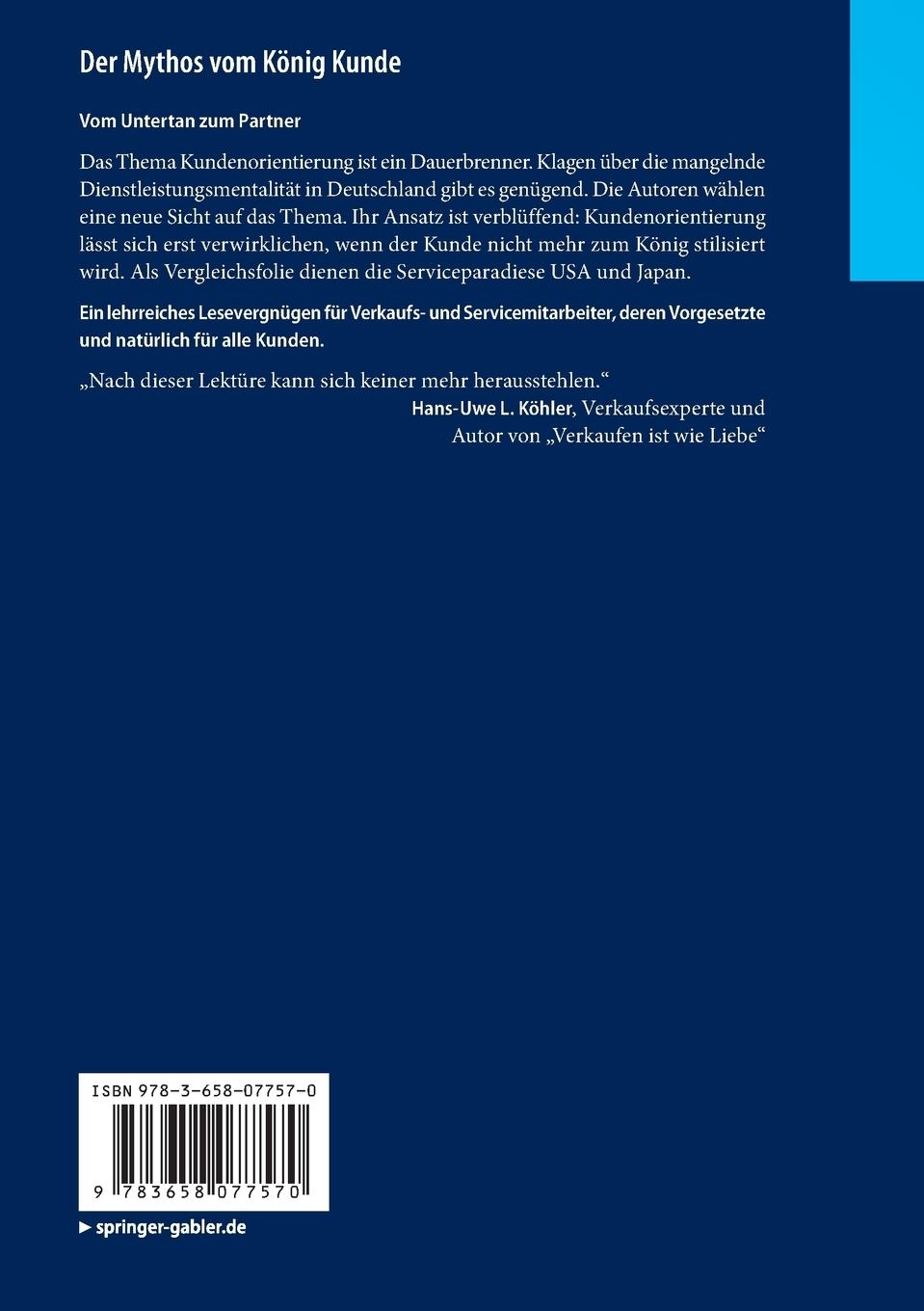 Rückseite: 9783658077570 | Der Mythos vom König Kunde | Sonja Öhlschlegel-Haubrock (u. a.) | Buch