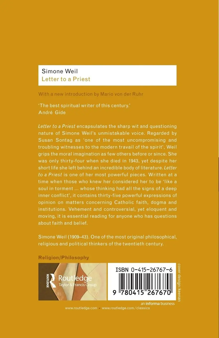 Rückseite: 9780415267670 | Letter to a Priest | Simone Weil | Taschenbuch | Englisch | 2002