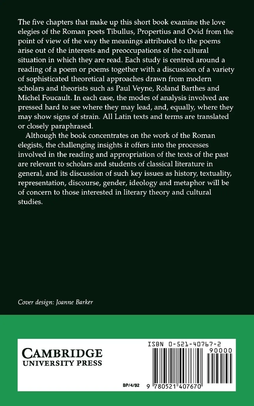 Rückseite: 9780521407670 | The Arts of Love | Five Studies in the Discourse of Roman Love Elegy