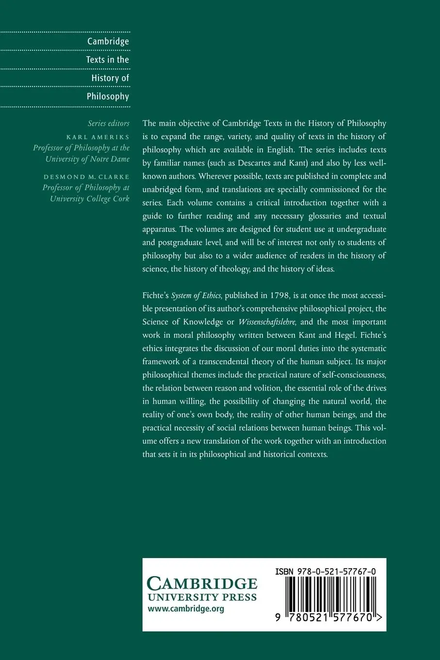 Rückseite: 9780521577670 | The System of Ethics | Johann Gottlieb Fichte | Taschenbuch | Englisch