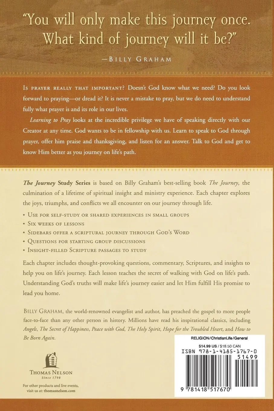 Rückseite: 9781418517670 | Journey Study Series | Learning to Pray | Billy Graham | Taschenbuch