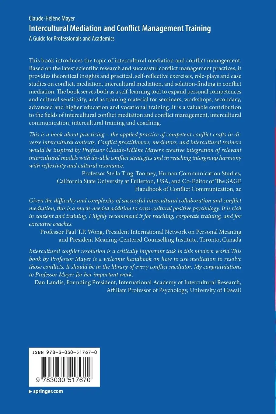 Rückseite: 9783030517670 | Intercultural Mediation and Conflict Management Training | Mayer