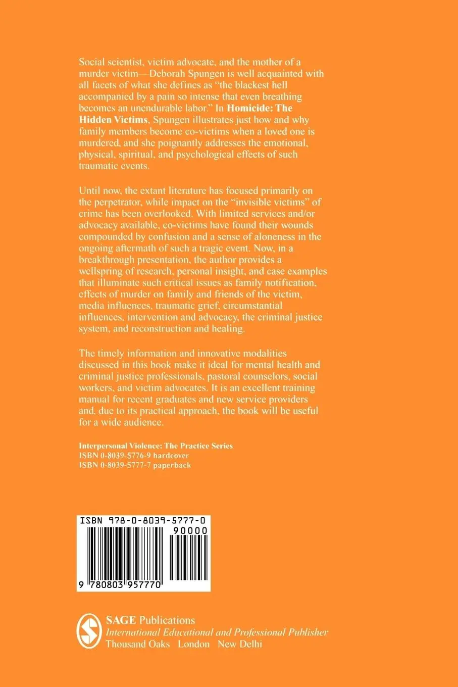 Rückseite: 9780803957770 | Homicide | The Hidden Victims: A Resource for Professionals | Spungen