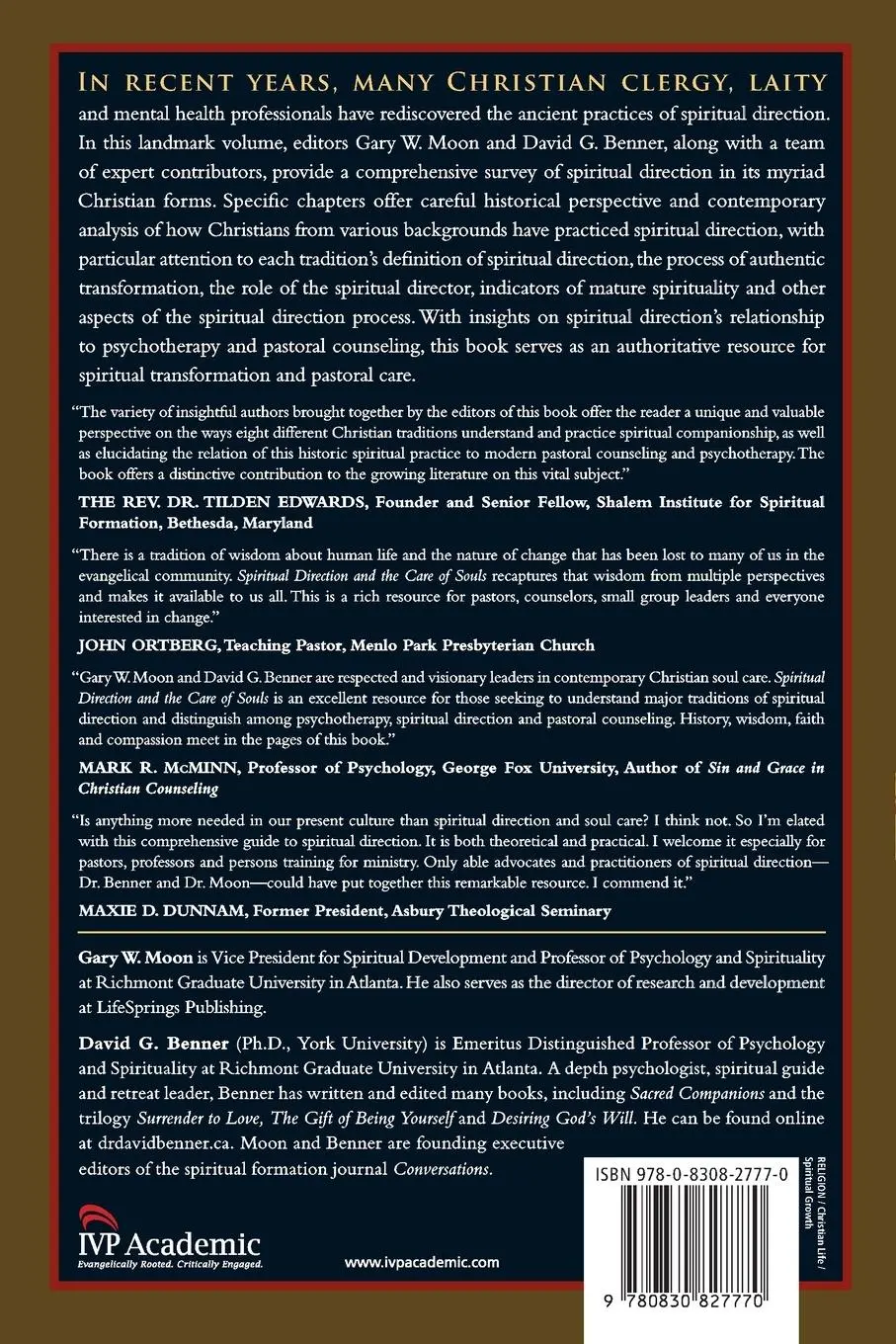 Rückseite: 9780830827770 | Spiritual Direction and the Care of Souls | Gary W. Moon (u. a.)