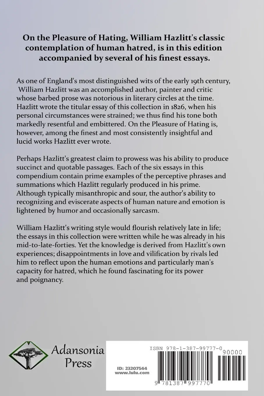 Rückseite: 9781387997770 | On the Pleasure of Hating | and Other Essays | William Hazlitt | Buch