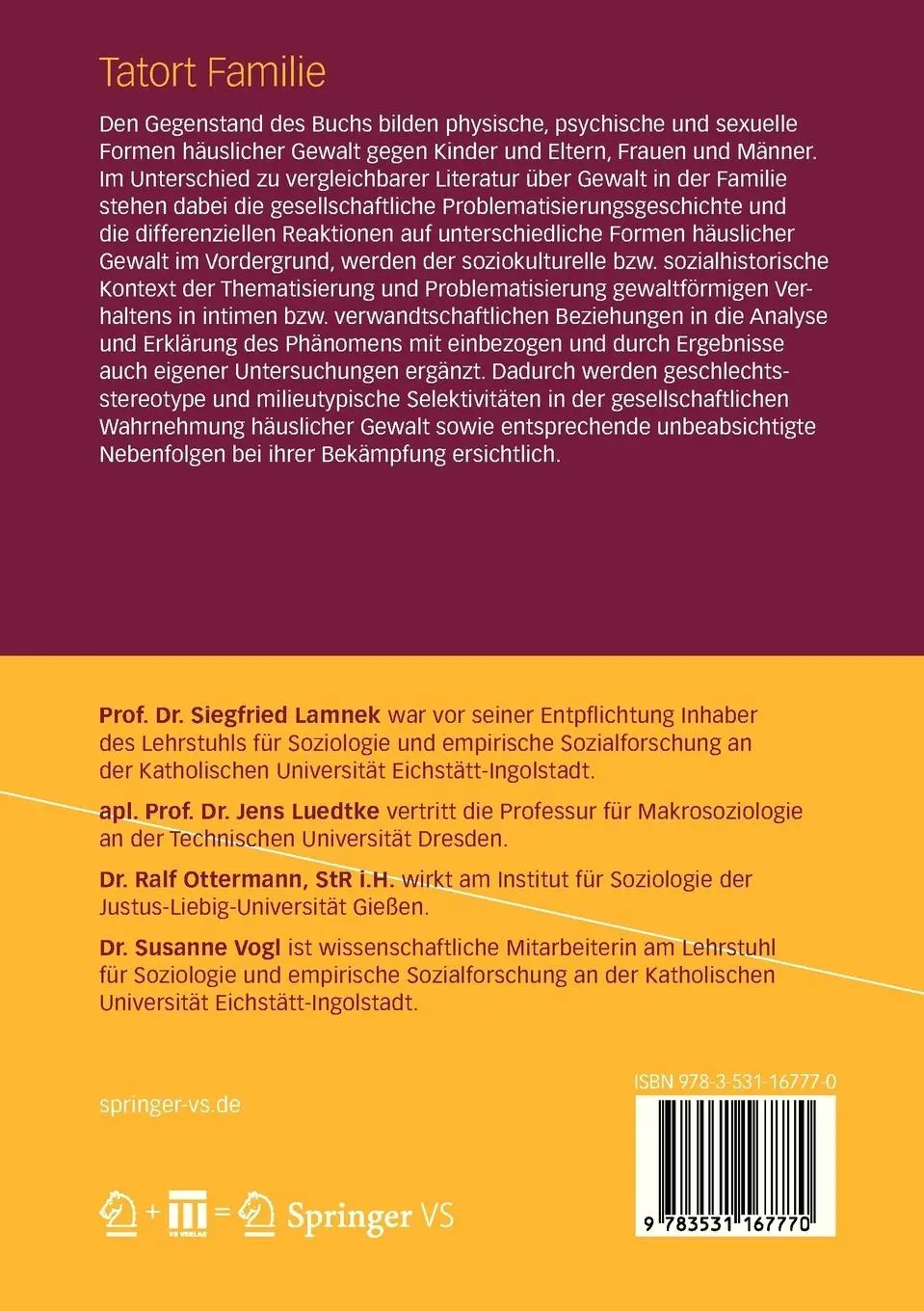 Rückseite: 9783531167770 | Tatort Familie | Häusliche Gewalt im gesellschaftlichen Kontext | Buch