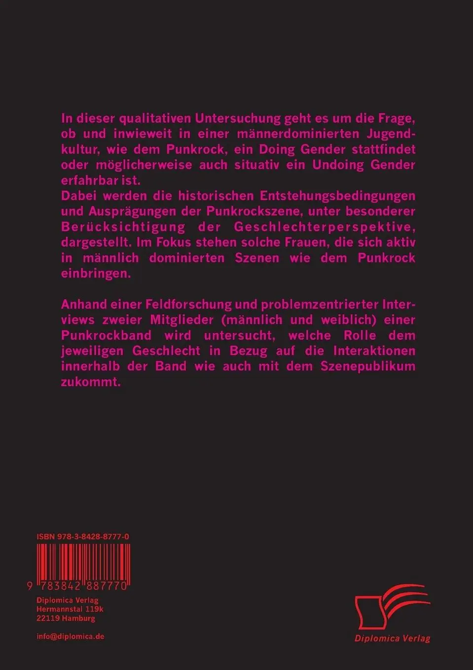 Rückseite: 9783842887770 | Frauen in der Punkrockszene: Einblicke in eine männerdominierte...