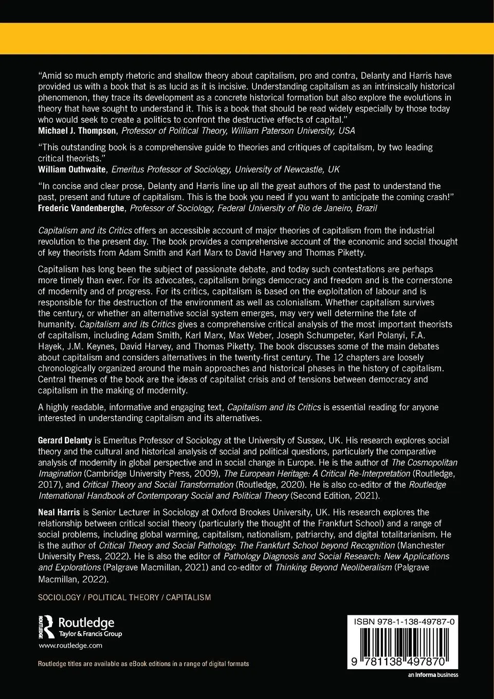Rückseite: 9781138497870 | Capitalism and its Critics | Capitalism in Social and Political Theory