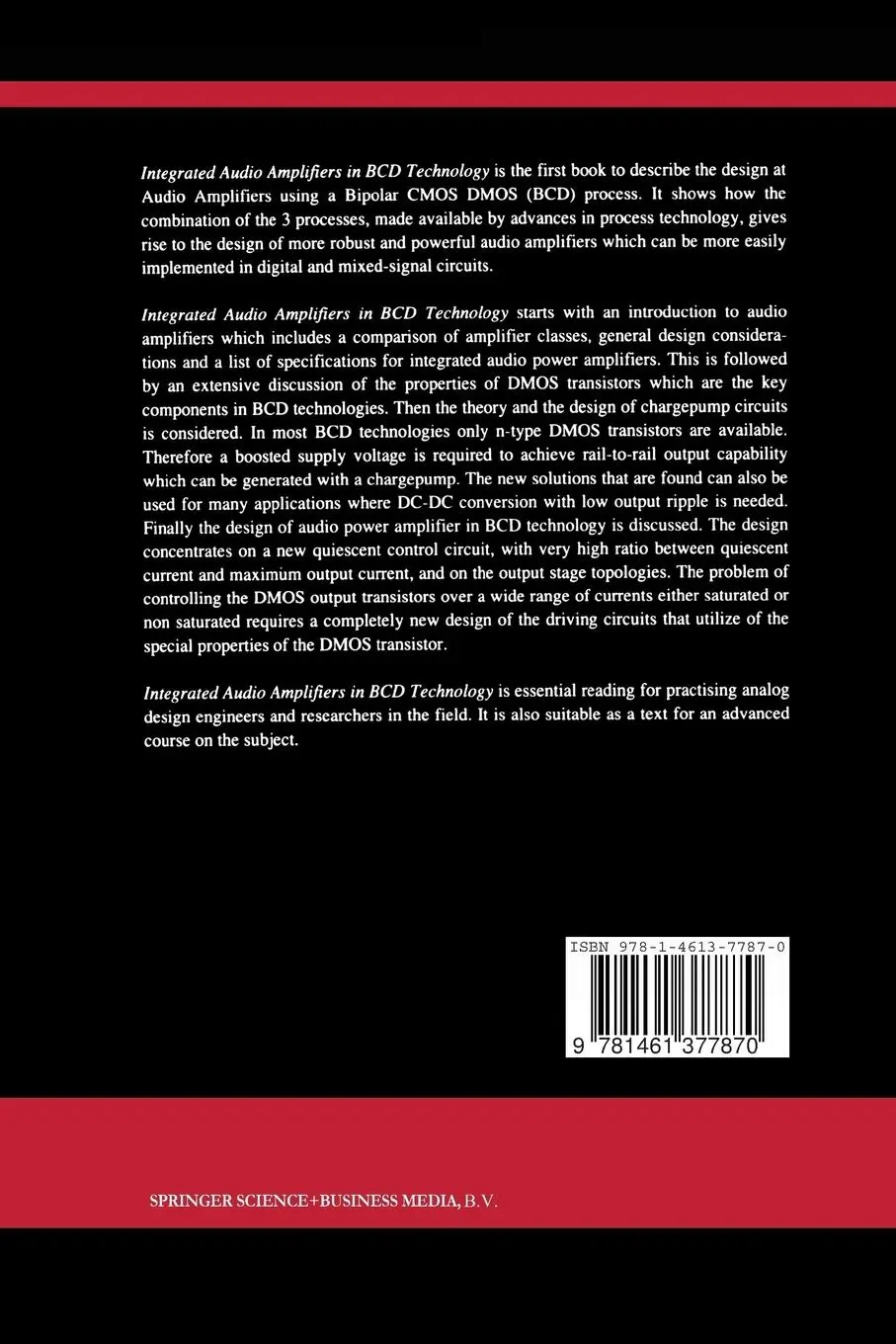Rückseite: 9781461377870 | Integrated Audio Amplifiers in BCD Technology | Marco Berkhout | Buch