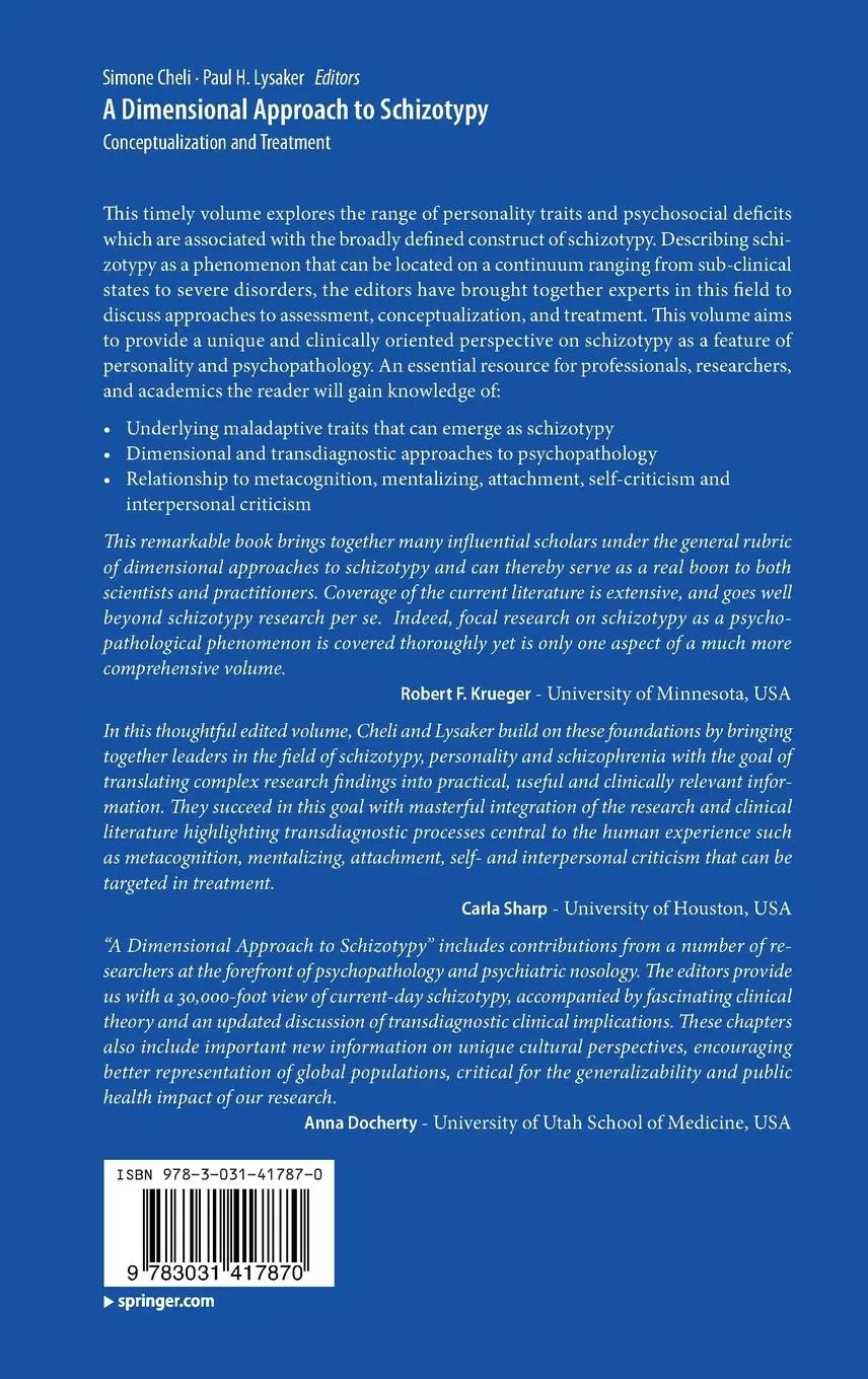Rückseite: 9783031417870 | A Dimensional Approach to Schizotypy | Conceptualization and Treatment