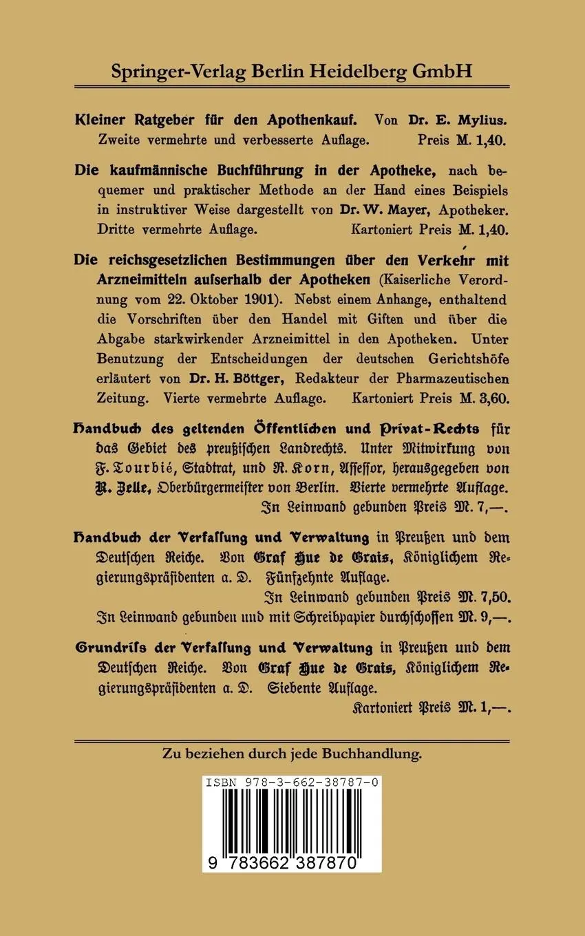 Rückseite: 9783662387870 | Der Apotheker als Geschäftsmann | Ernst Mylius | Taschenbuch | iv