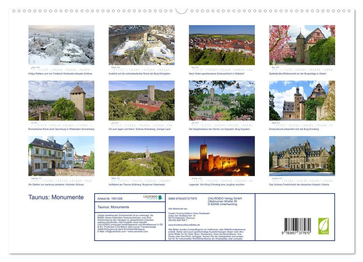 Bild: 9783457377970 | Taunus: Monumente (hochwertiger Premium Wandkalender 2026 DIN A2...