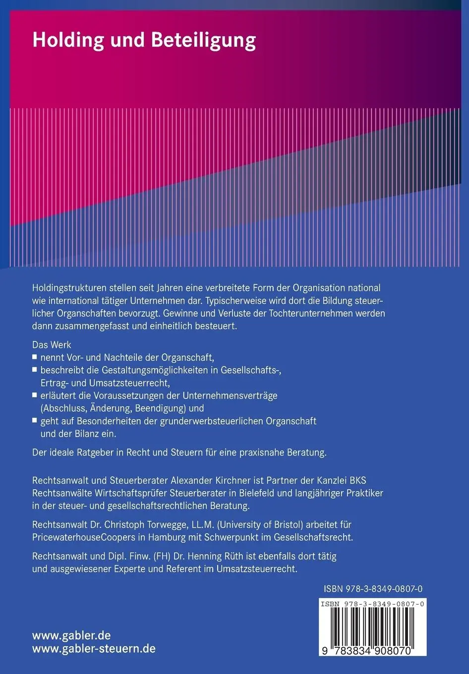 Rückseite: 9783834908070 | Holding und Beteiligung | Alexander Kirchner (u. a.) | Taschenbuch