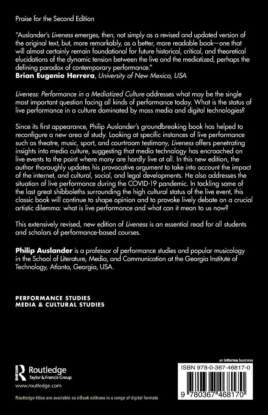 Rückseite: 9780367468170 | Liveness | Performance in a Mediatized Culture | Philip Auslander