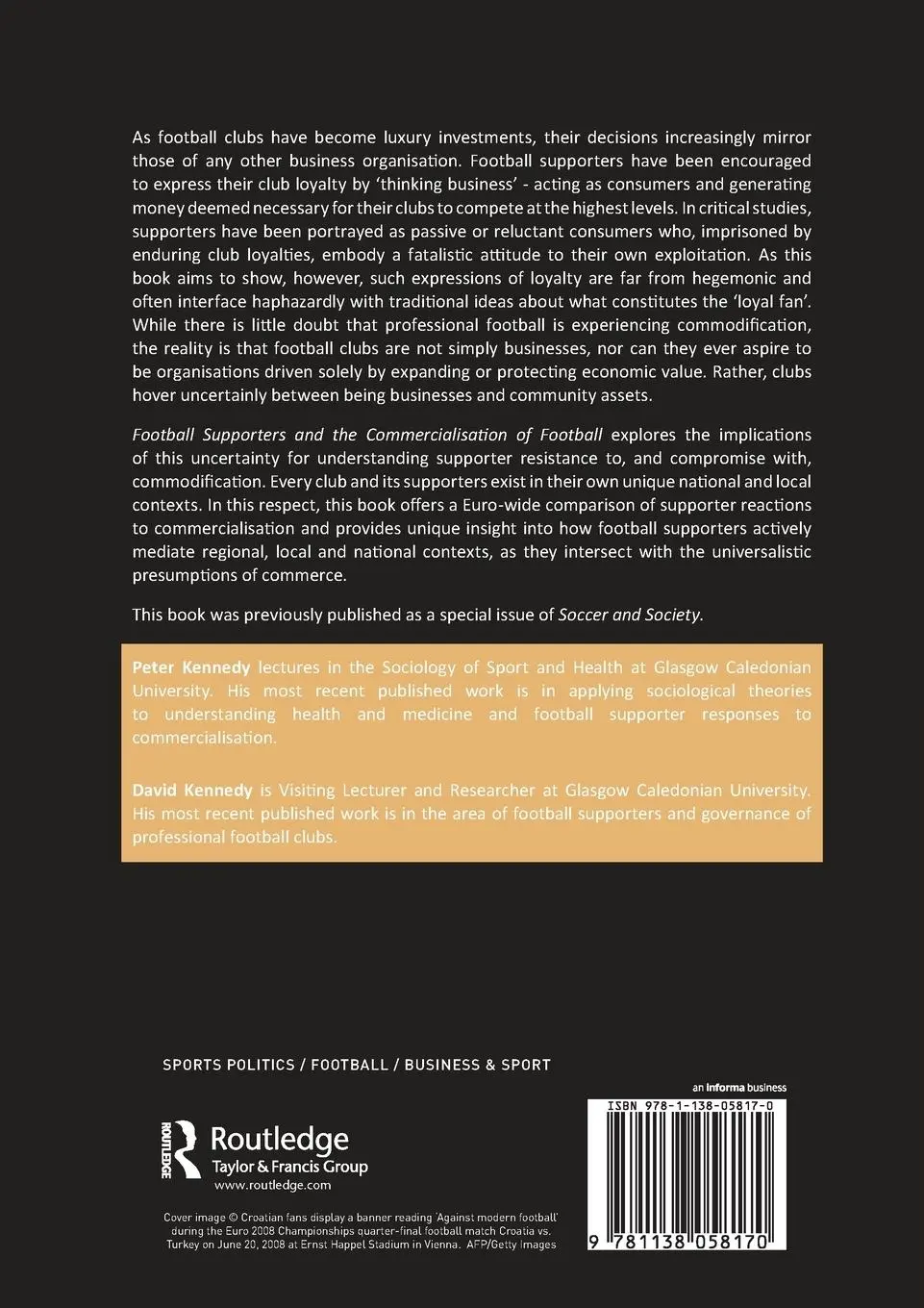 Rückseite: 9781138058170 | Football Supporters and the Commercialisation of Football | Buch