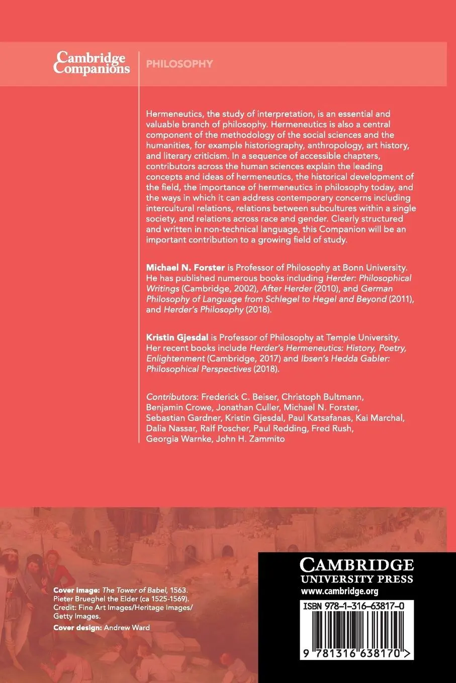Rückseite: 9781316638170 | The Cambridge Companion to Hermeneutics | Michael N. Forster (u. a.)