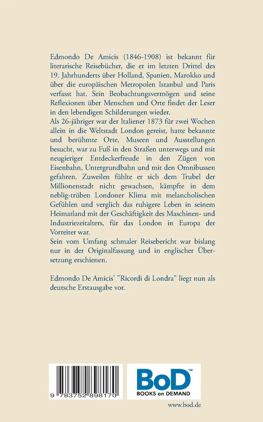 Rückseite: 9783752898170 | Erinnerungen an London | Ein Reisebericht aus dem Jahr 1873 | Amicis
