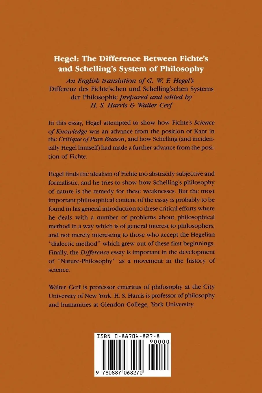 Rückseite: 9780887068270 | The Difference Between Fichte's and Schelling's System of Philosophy