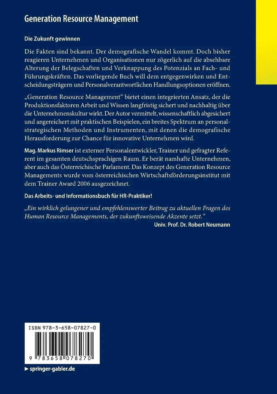 Rückseite: 9783658078270 | Generation Resource Management | Markus Rimser | Taschenbuch | xiii