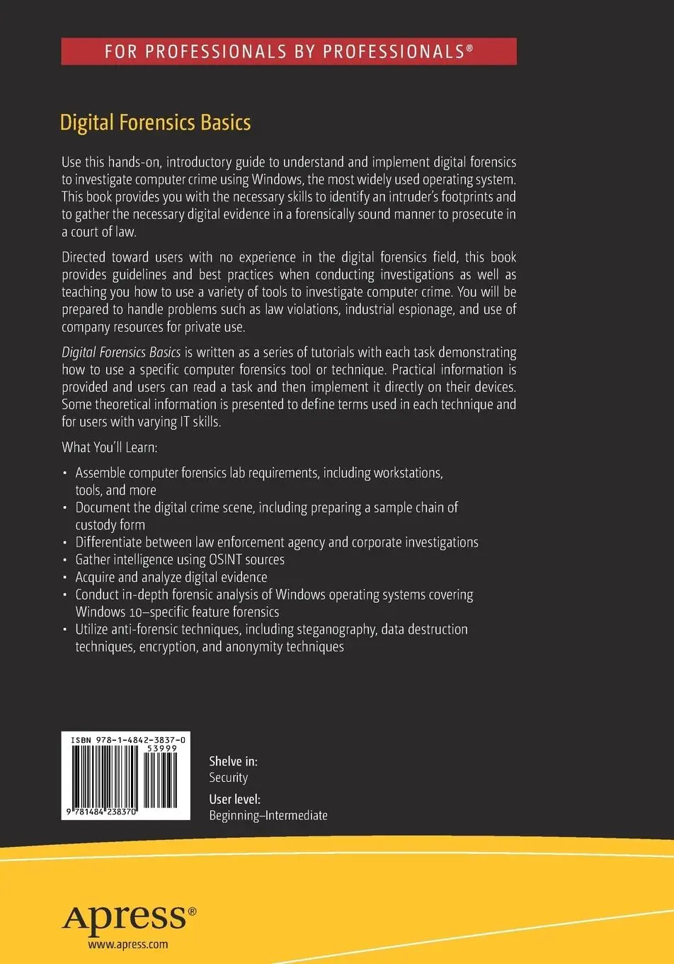 Rückseite: 9781484238370 | Digital Forensics Basics | A Practical Guide Using Windows OS | Hassan