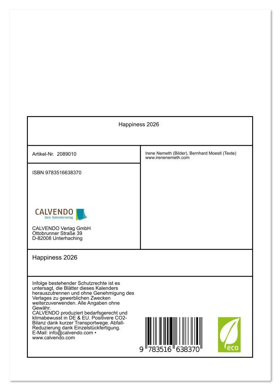 Bild: 9783516638370 | Happiness 2026 (Tischkalender 2026 DIN A5 hoch), CALVENDO...