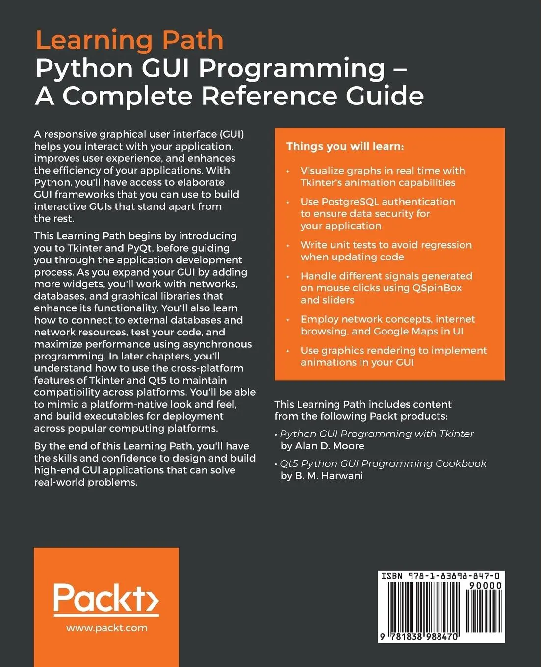 Rückseite: 9781838988470 | Python GUI Programming - A Complete Reference Guide | Moore (u. a.)