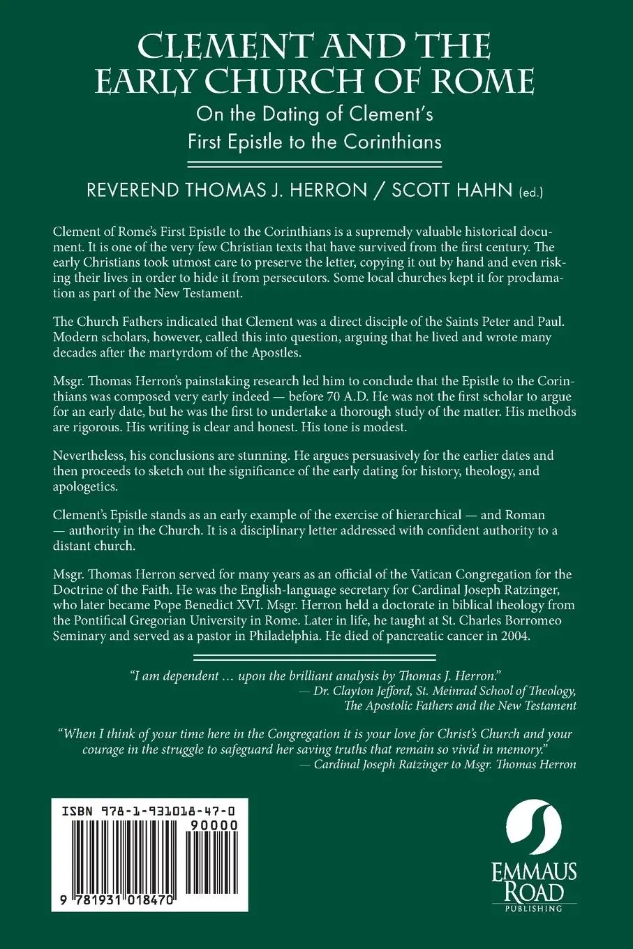 Rückseite: 9781931018470 | Clement and the Early Church of Rome | Rev Thomas J Herron (u. a.)