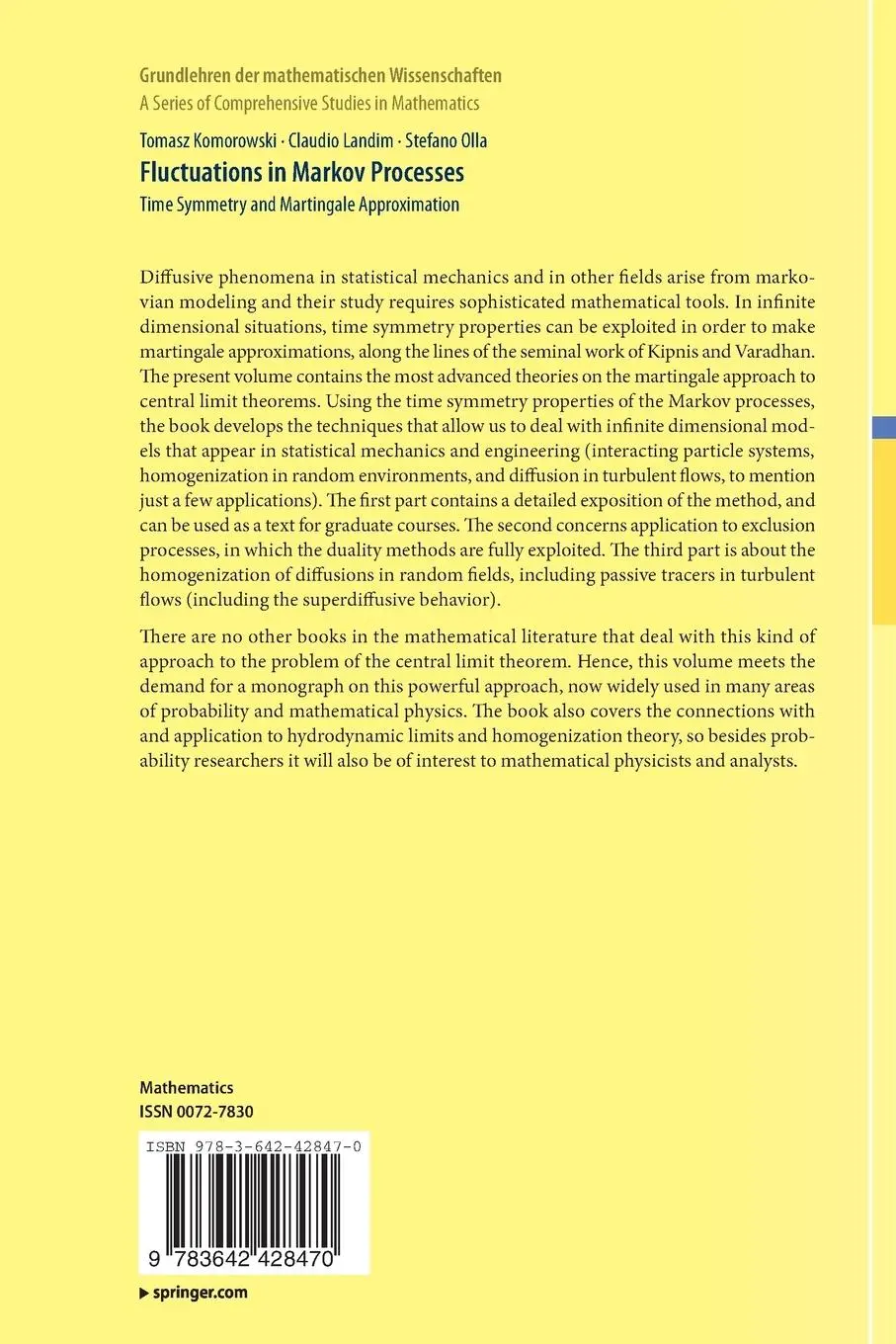 Rückseite: 9783642428470 | Fluctuations in Markov Processes | Tomasz Komorowski (u. a.) | Buch
