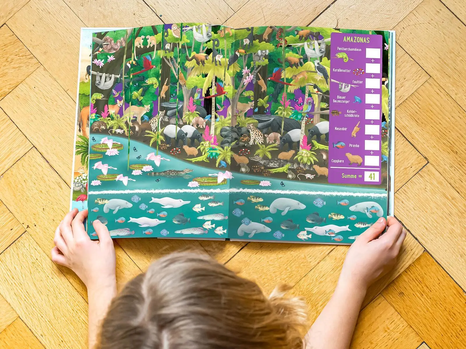 Bild: 9783845858470 | Die große Tierzählerei | Ein Wimmelbuch zum Suchen und Zählen | Buch