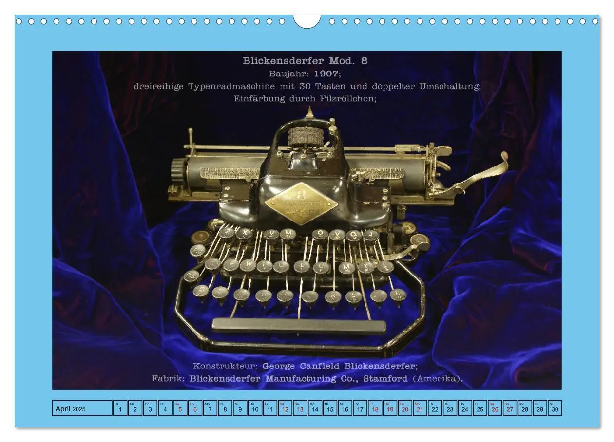 Bild: 9783435438570 | Schreibmaschinen um 1900 (Wandkalender 2025 DIN A3 quer), CALVENDO...