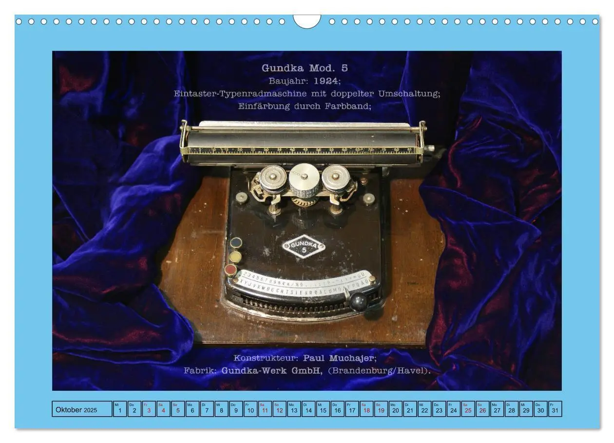 Bild: 9783435438570 | Schreibmaschinen um 1900 (Wandkalender 2025 DIN A3 quer), CALVENDO...