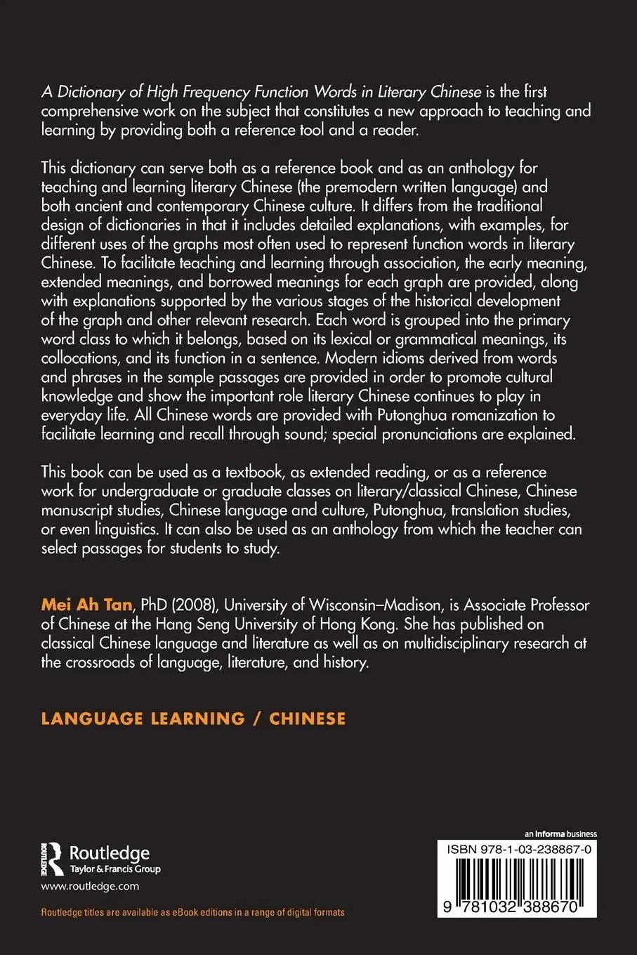 Rückseite: 9781032388670 | A Dictionary of High Frequency Function Words in Literary Chinese