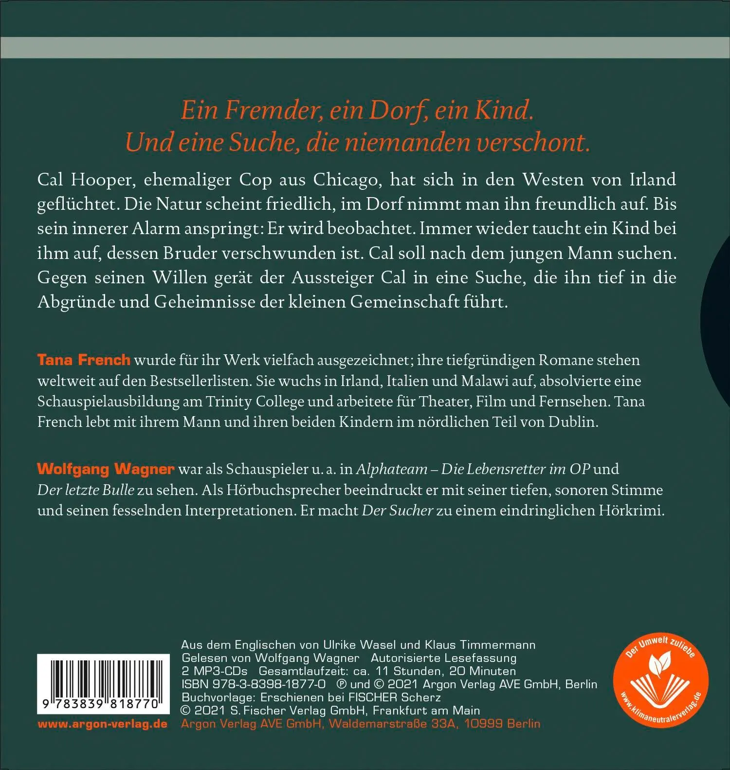 Rückseite: 9783839818770 | Der Sucher | Tana French | MP3 | Deutsch | 2021 | Argon Verlag GmbH