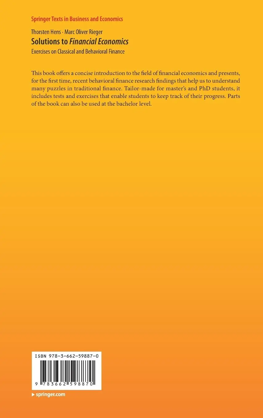 Rückseite: 9783662598870 | Solutions to Financial Economics | Marc Oliver Rieger (u. a.) | Buch