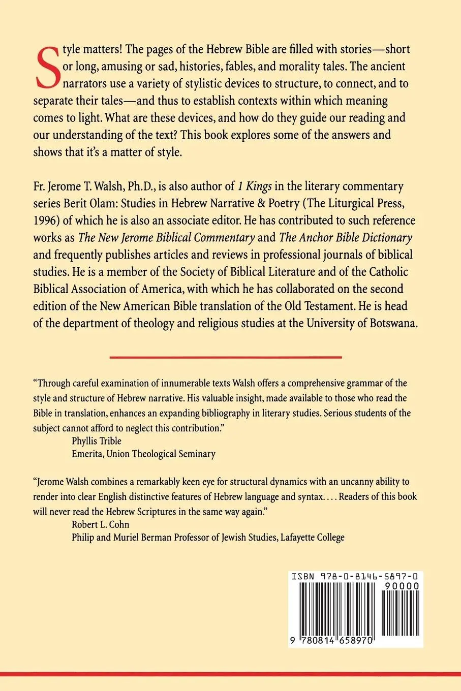 Rückseite: 9780814658970 | Style and Structure in Biblical Hebrew Narrative | Jerome T Walsh