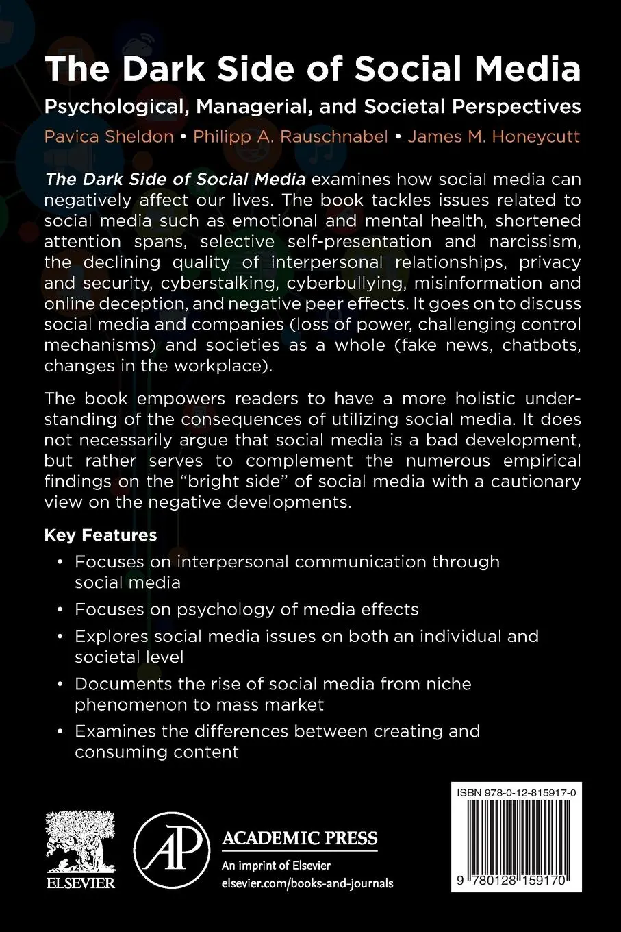 Rückseite: 9780128159170 | The Dark Side of Social Media | James M. Honeycutt (u. a.) | Buch