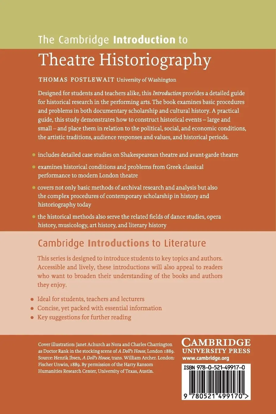 Rückseite: 9780521499170 | The Cambridge Introduction to Theatre Historiography | Postlewait