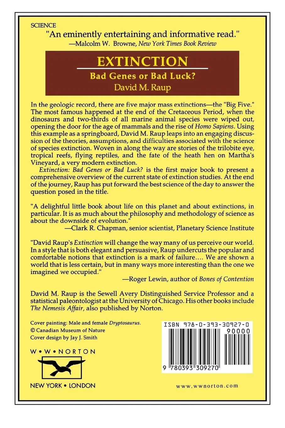 Rückseite: 9780393309270 | Extinction | Bad Genes or Bad Luck | David M Raup | Taschenbuch | 1992