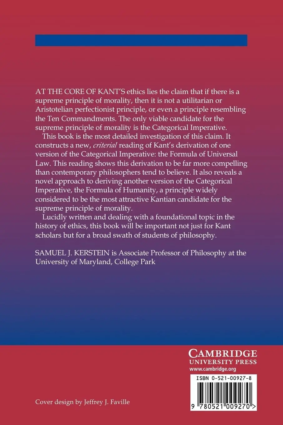 Rückseite: 9780521009270 | Kant's Search for the Supreme Principle of Morality | Kerstein | Buch
