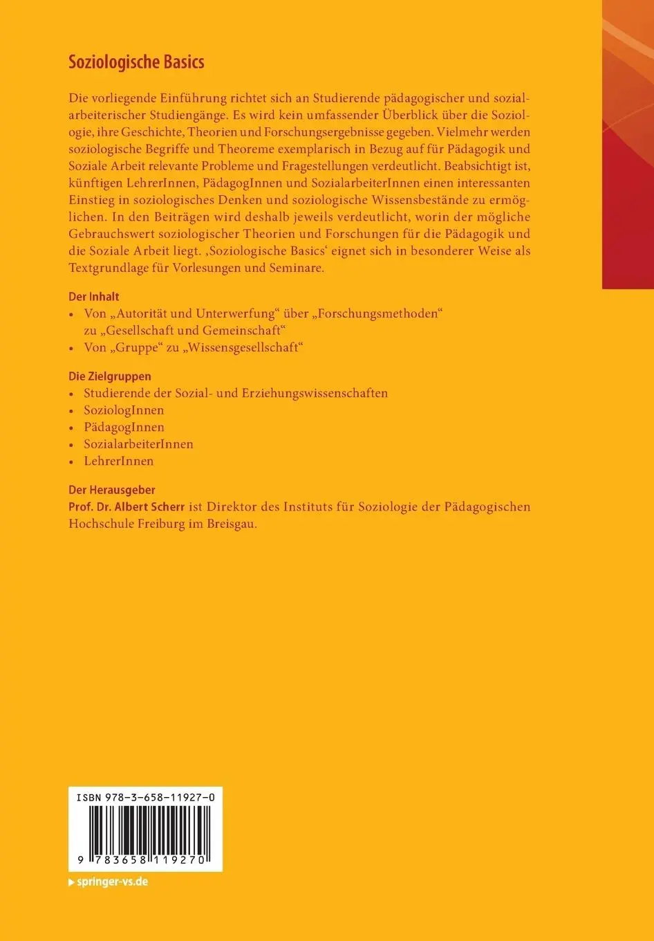 Rückseite: 9783658119270 | Soziologische Basics | Albert Scherr | Taschenbuch | xii | Deutsch