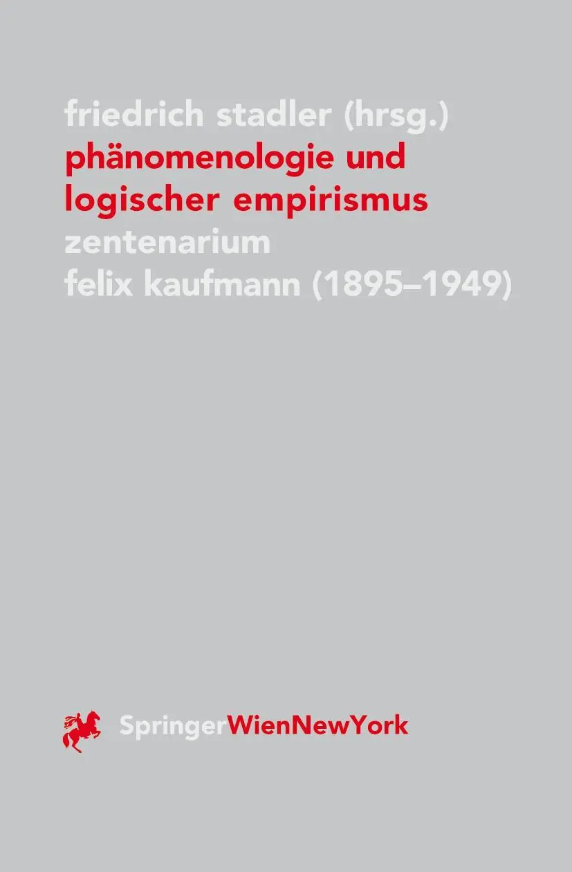 Cover: 9783211829370 | Phänomenologie und logischer Empirismus | Friedrich Stadler | Buch