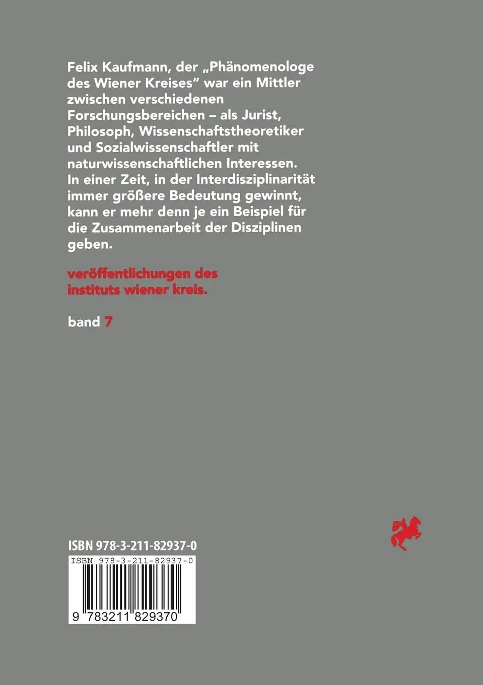 Rückseite: 9783211829370 | Phänomenologie und logischer Empirismus | Friedrich Stadler | Buch