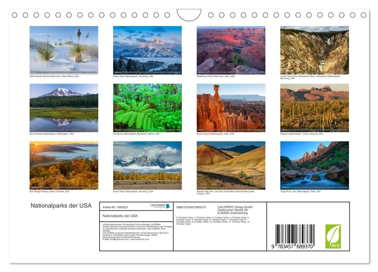 Bild: 9783457689370 | Nationalparks der USA (Wandkalender 2026 DIN A4 quer), CALVENDO...