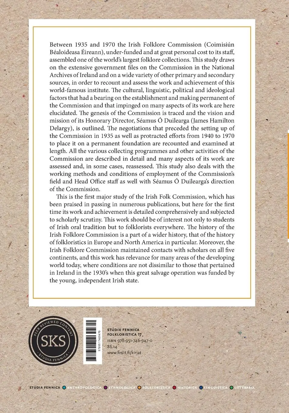 Rückseite: 9789517469470 | The Irish Folklore Commission 1935-1970 | Mícheál Briody | Taschenbuch