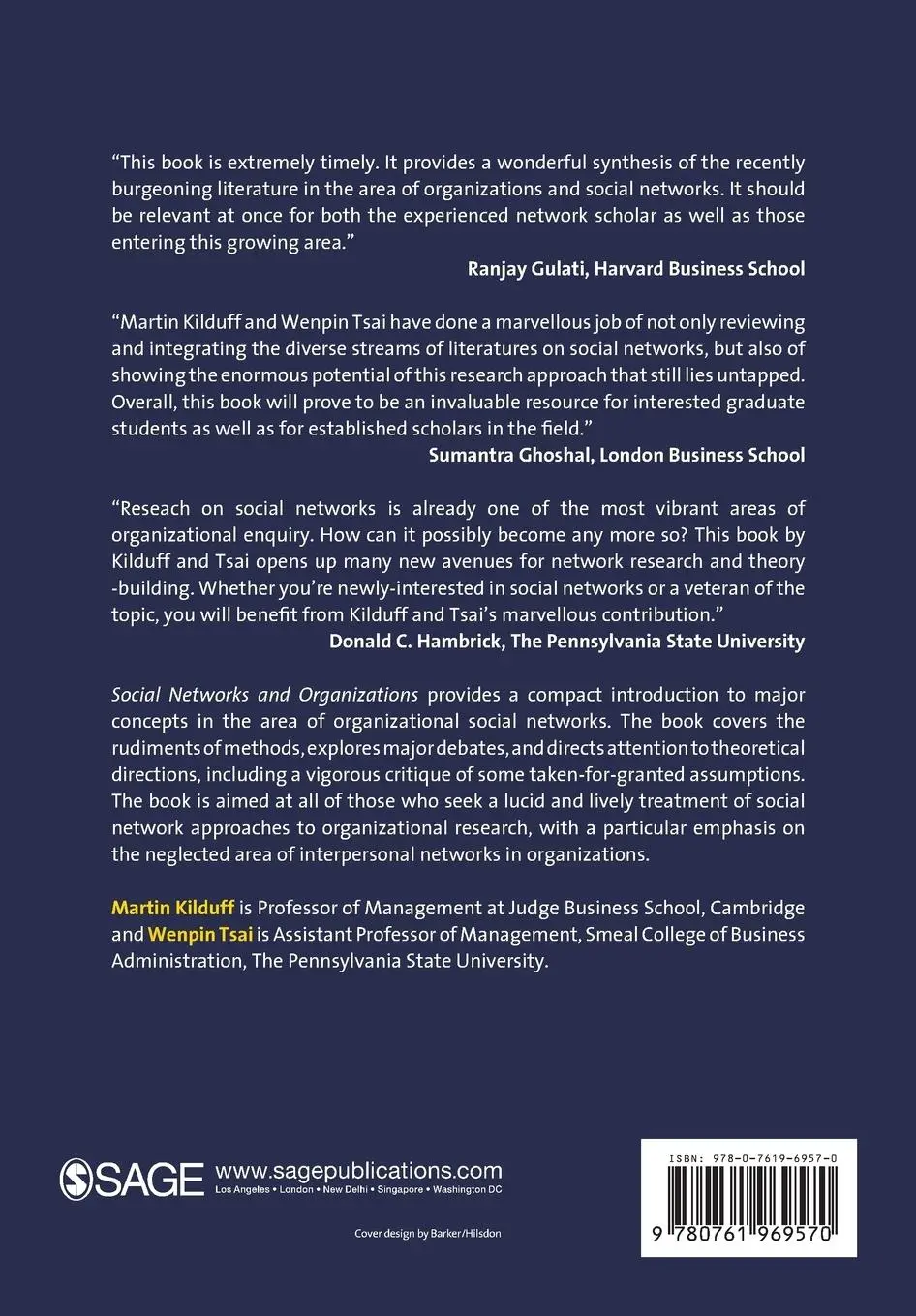 Rückseite: 9780761969570 | Social Networks and Organizations | Martin Kilduff (u. a.) | Buch