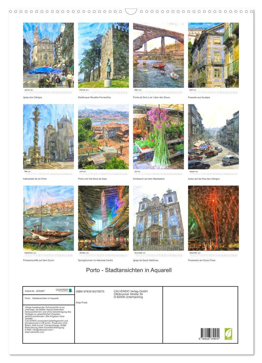 Bild: 9783516379570 | Porto - Stadtansichten in Aquarell (Wandkalender 2026 DIN A2 hoch),...