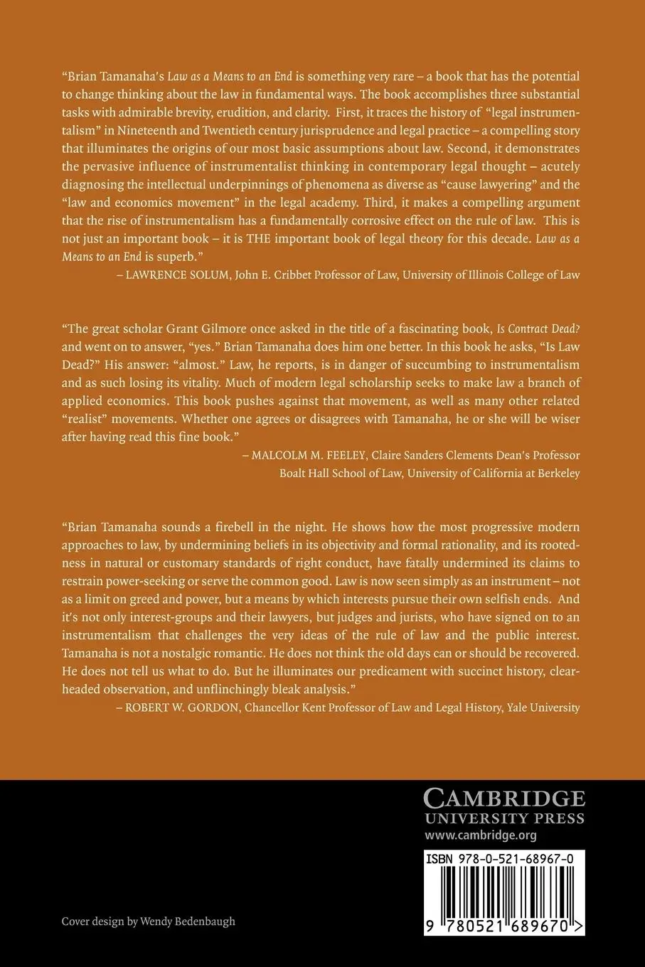 Rückseite: 9780521689670 | Law as a Means to an End | Threat to the Rule of Law | Tamanaha | Buch
