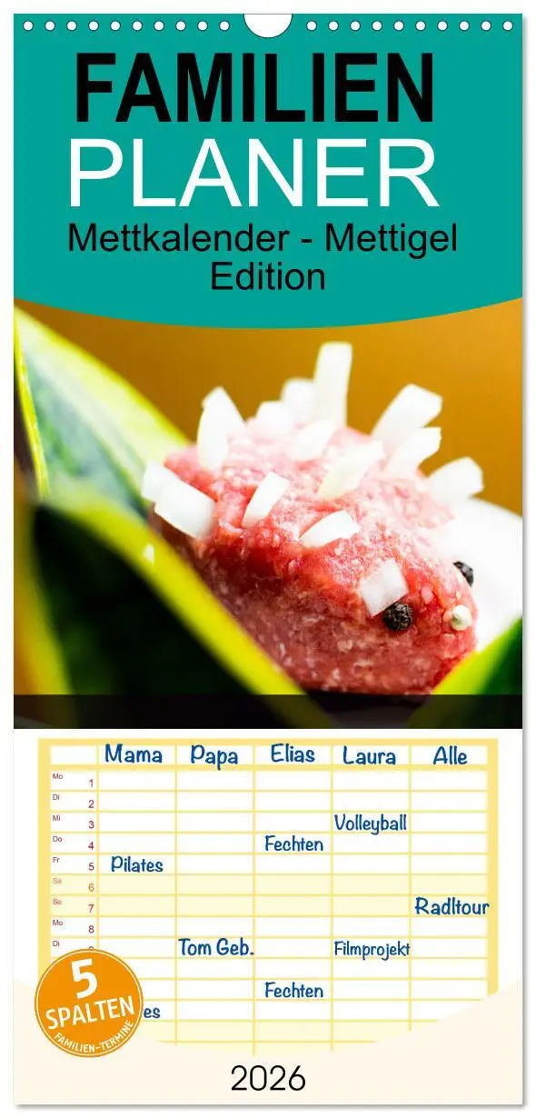 Cover: 9783516509670 | Familienplaner 2026 - Mettkalender - Mettigel Edition mit 5 Spalten...