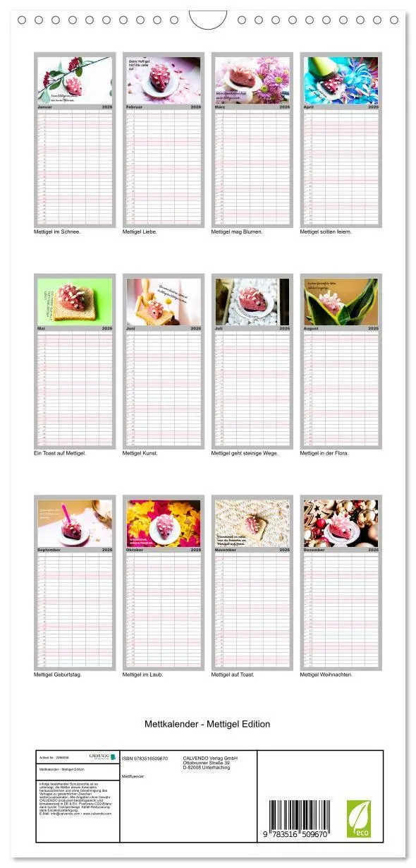 Bild: 9783516509670 | Familienplaner 2026 - Mettkalender - Mettigel Edition mit 5 Spalten...